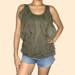 Y2K Cute Shabby Chic Green colored feathery ruffled Tank Top NWT Size Medium